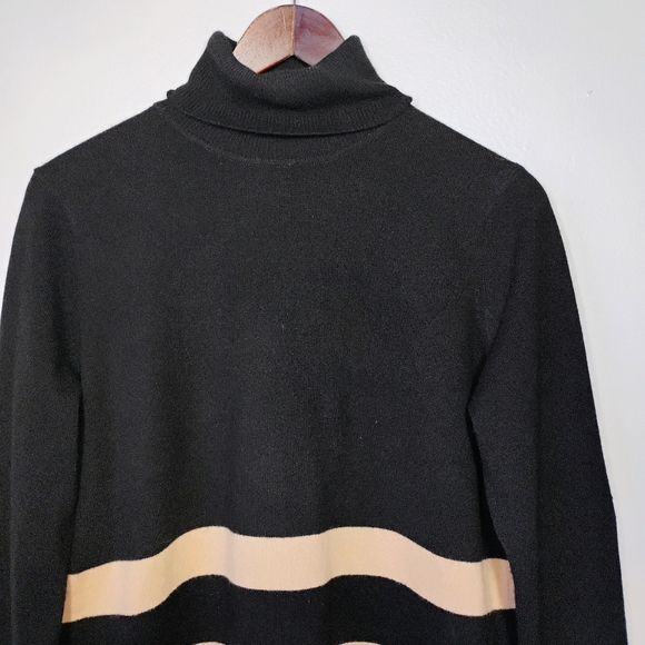Pure Collection Cashmere Turtleneck Sweater Womens 4 Black Stripes Quiet Luxury - Picture 3 of 12